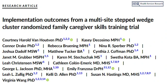 Implementation outcomes from a multi-site stepped wedge cluster randomized family caregiver skills training trial