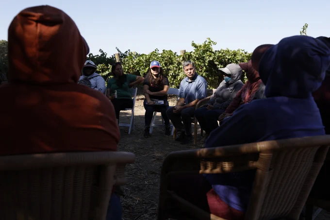 Secretary Becerra speaking to farmers