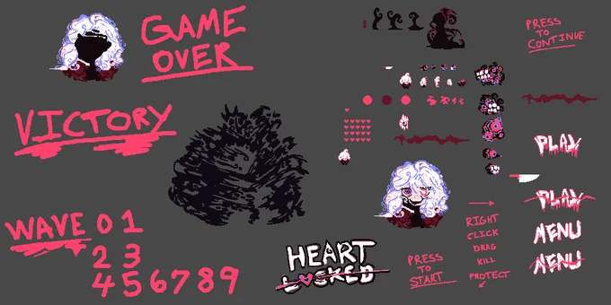 Pixel art assets for game jam game Heart Locked.