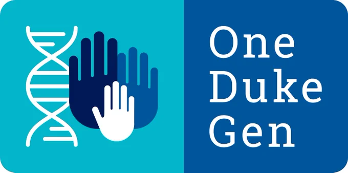 OneDukeGen study icon with DNA and colorful hands.