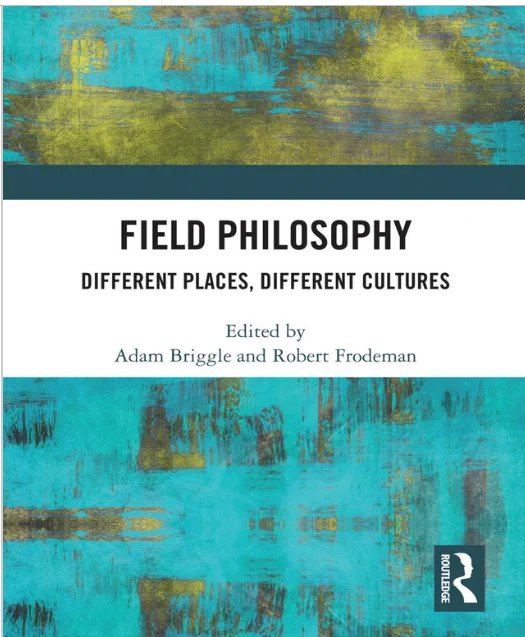 Cover of book, Field Philosophy, with gold and turquoise abstract art