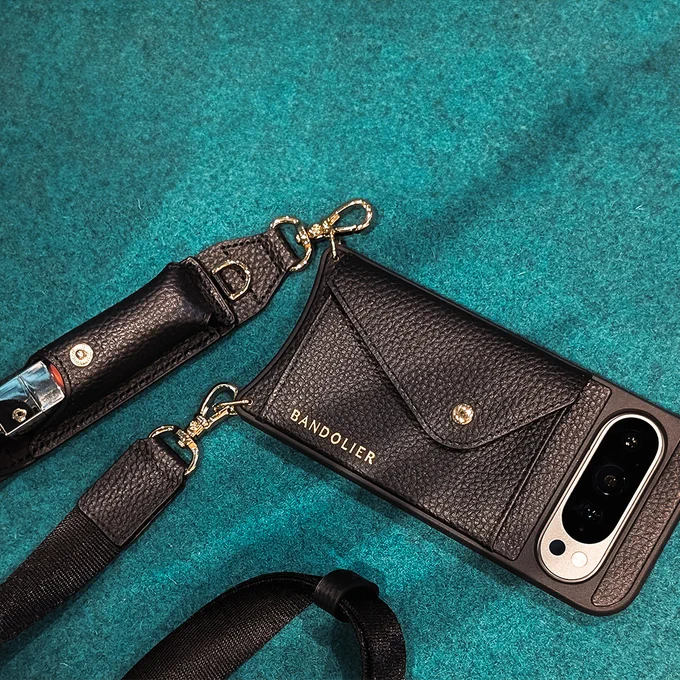 Porcelain Pixel 9 in a Bandolier phone case.