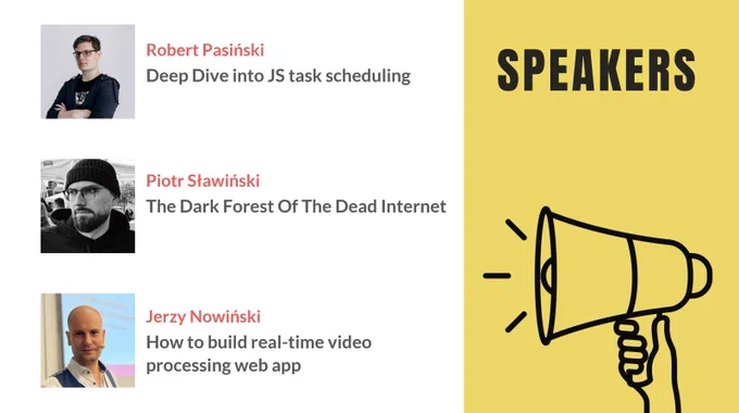 Speakers of #WarsawJS Meetup 117th - Robert Ptasiński - Callstack, Piotr Sławiński - Blazity, Jerzy Nowiński - ShareTheBoard