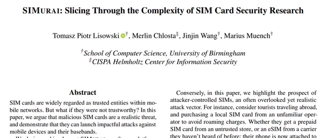 Screenshot of the first page from the SIMurai paper, including title, author names, and parts of the abstract.