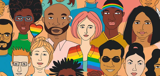 A cartoon-style image depicting a diverse range of people.