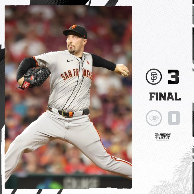 Final score graphic detailing the Giants’ 3-0 win over the Reds. 