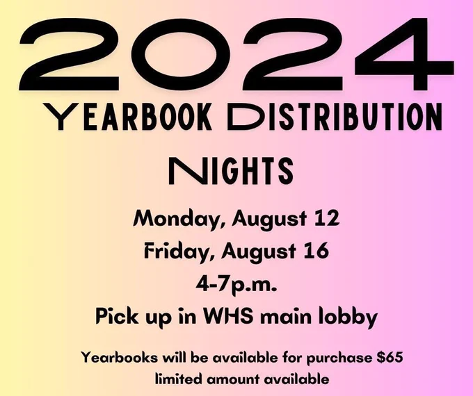 Yearbook distribution is Aug. 12 and Aug. 16