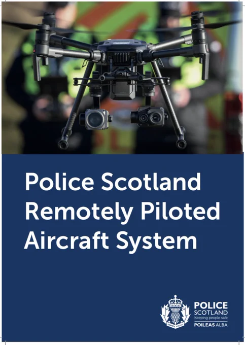 Graphic showing Police Scotland drone with words, Police Scotland Remotely Piloted Aircraft System.