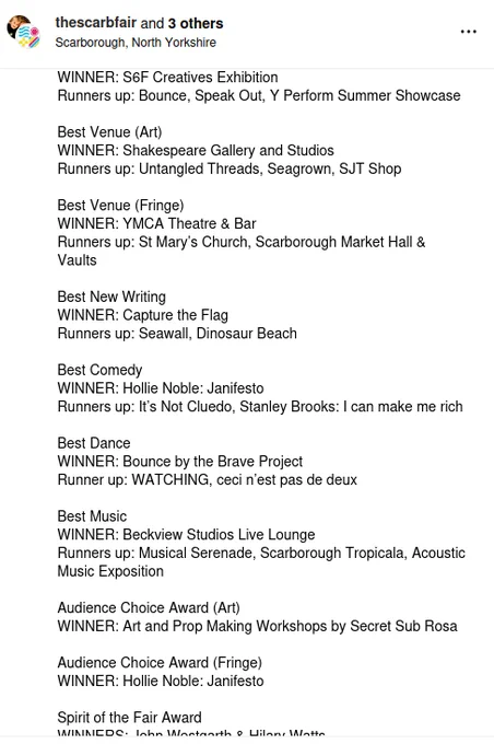 List of winners, with best comedy as described.