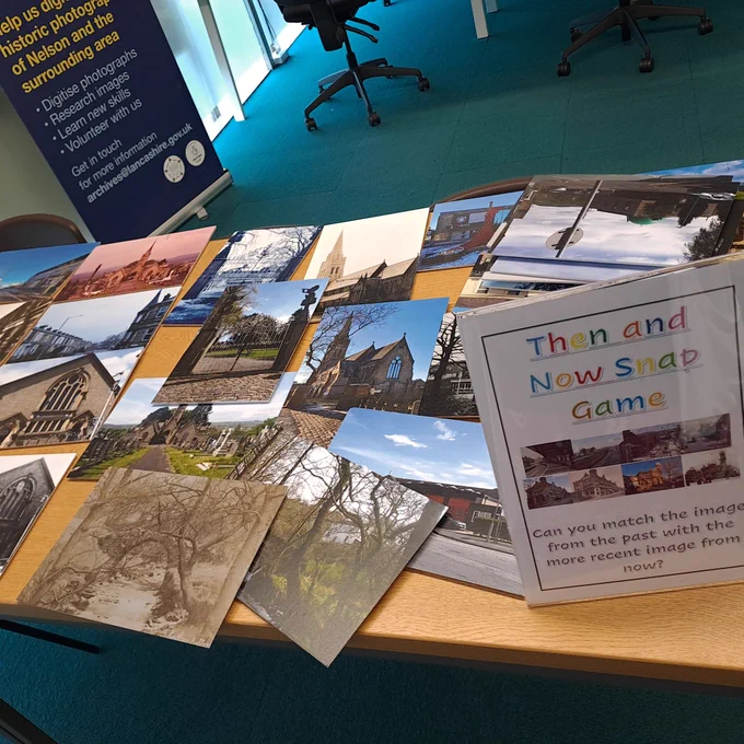 A table of photos for a game of match the then and now images 