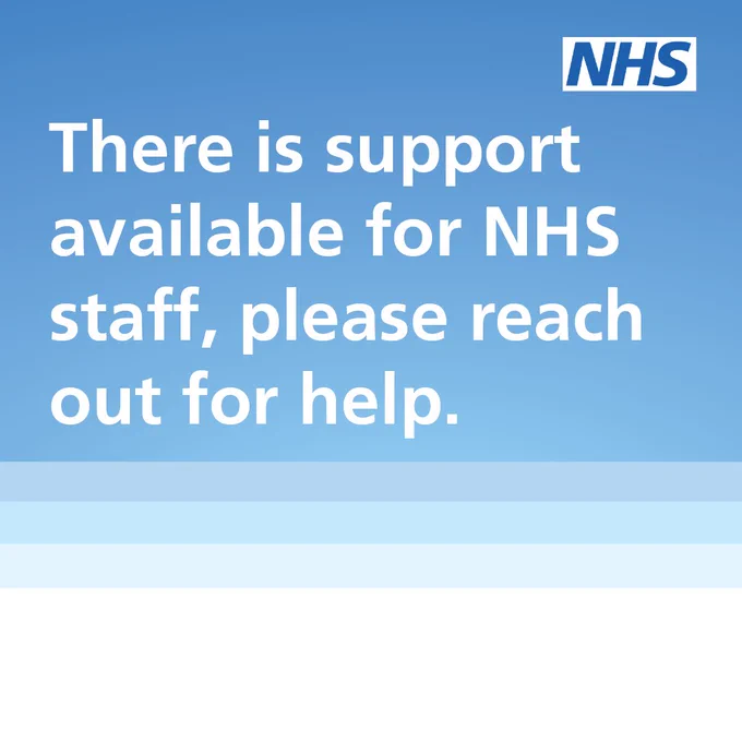 Blue background illustration, containing copy which reads; There is support available for NHS staff, please reach out for help. 