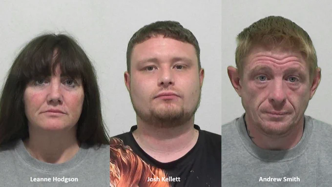 Mugshots of Leanne Hodgson, Josh Kellett and Andrew Smith