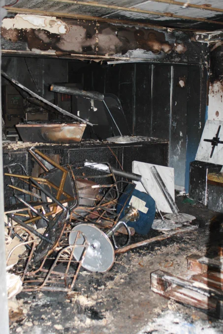 Photo of inside the damaged cafe