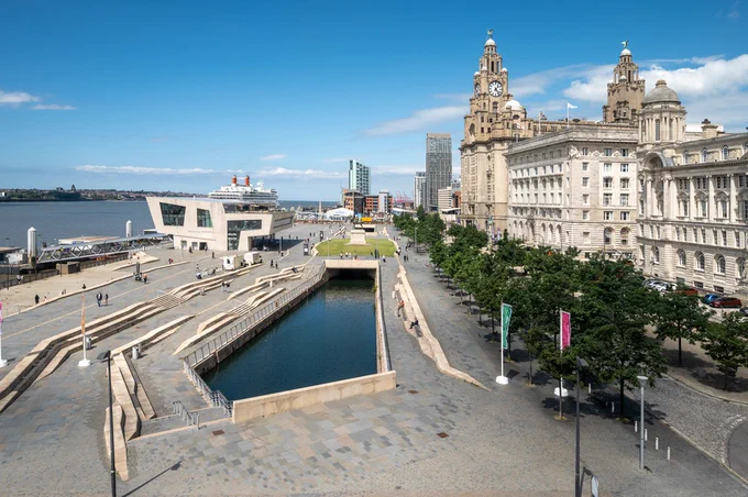 Liverpool's waterfront, including the Liver Buildings.