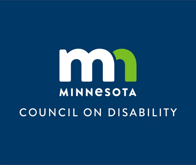 Minnesota Council on Disability logo on a blue background with white and green font colors.