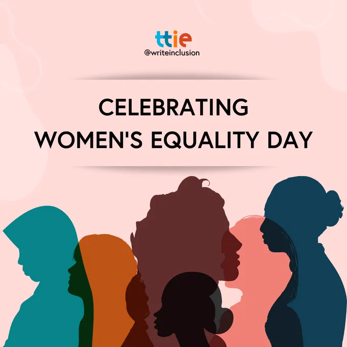 Colorful graphic with women's silhouettes, the words "Celebrating Women's Equality Day," and the Think Tank for Inclusion and Equity logo and its social media handle @writeinclusion.