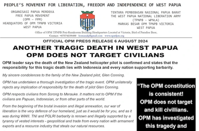 The OPM statement on 6 July 2024 from chairman-commander Jeffrey P. Bomanak. Image: Screenshot APR