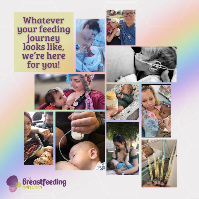 Whatever your feeding journey looks like, we're here for you! Images of different parents feeding their babies.
