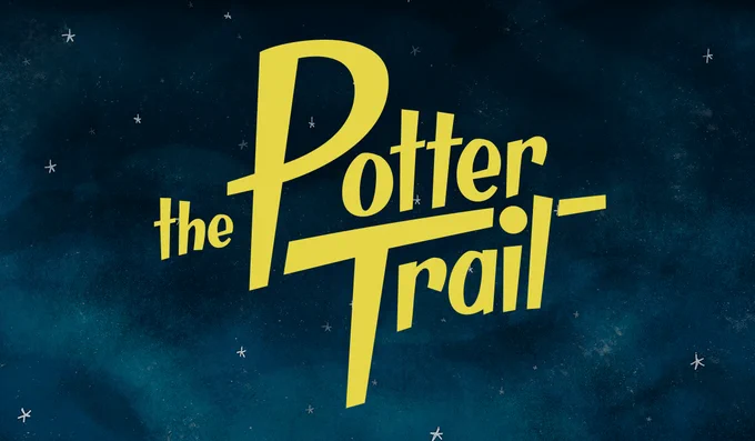 Blue background with yellow text reading 'The Potter Trail'