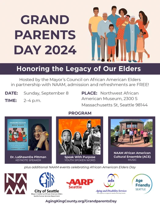 Grandparents Day 2024 is Sunday, September 8, from 2-4 p.m. at the Northwest African American Museum. FREE Learn more at www.agingkingcounty.org/grandparentsday