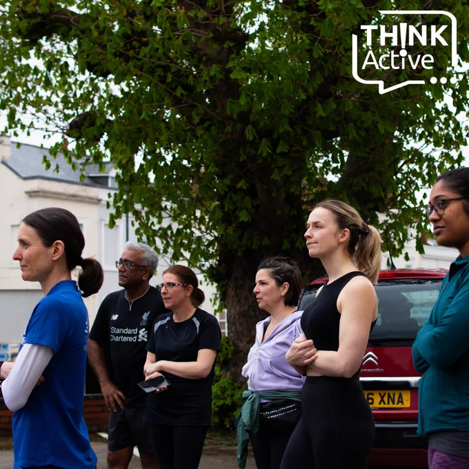 [Image shows six people stood together wearing casual activewear below the Think Active logo]