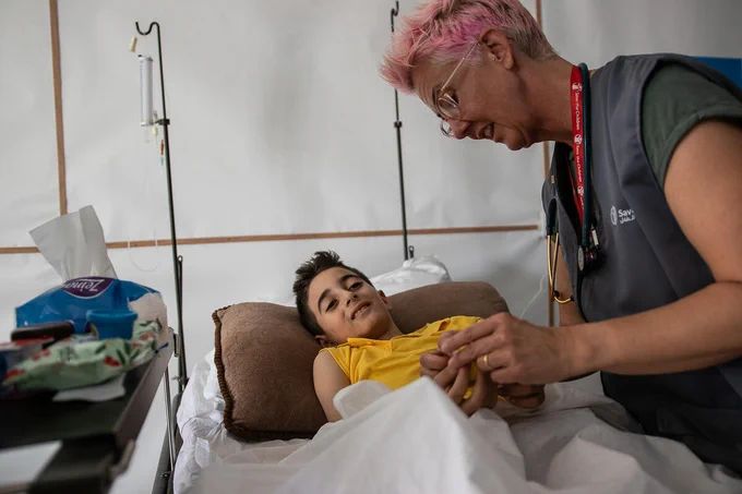 Becky Platt, the Emergency Health Unit's paediatric nurse taking care of Ahmed in Gaza