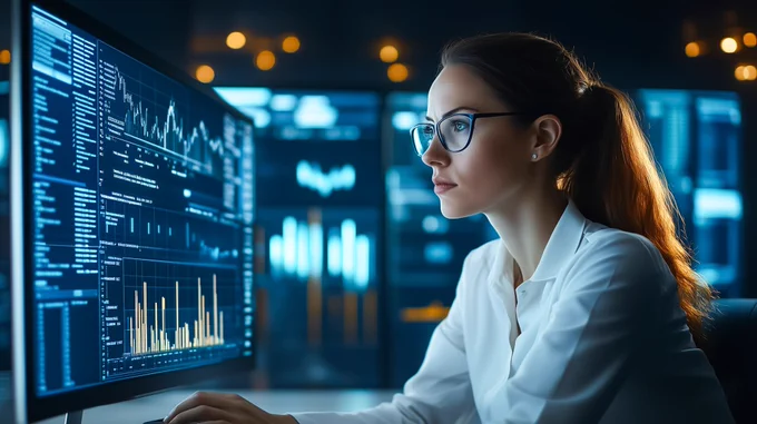 Professional business woman analyzing data 