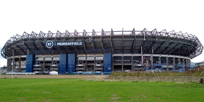 Murrayfield Stadium in Edinburgh from the side. Murrayfield opened in March 1925, with a Scotland vs England rugby match that Scotland won. Credit: Edinburgh Tourist