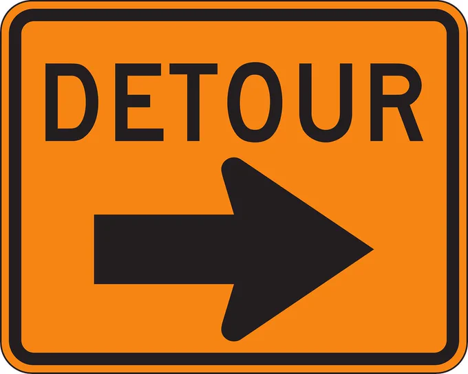 The image contains the word detour with a black arrow pointing right. 