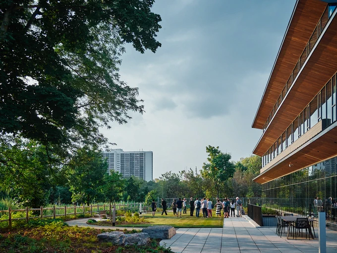 Moriyama Teshima architect architecture mass timber wood building tour design public event society learning construction Toronto Ontario Canada Teachers Federation Headquarters OSSTF Eglinton Avenue Don Valley Parkway Ravine nature sustainable sustainability