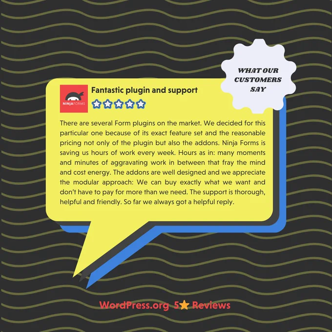 Five star reviews from WordPress.org: https://wordpress.org/support/topic/fantastic-plugin-and-support-135/
