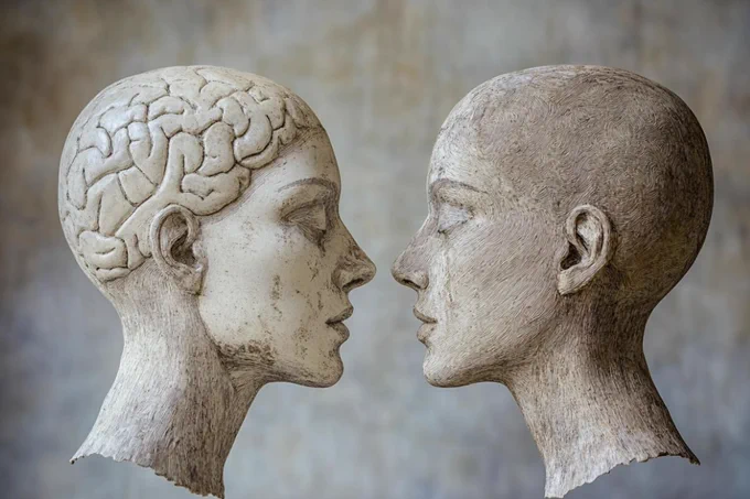 This shows two statue heads.