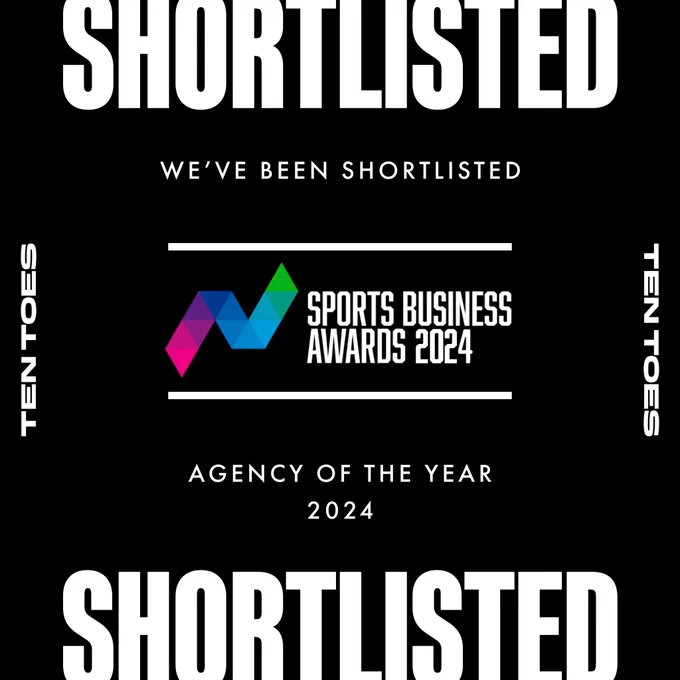 A graphic with text that says: 
We’ve been shortlisted 
Sports Business Awards 2024 
Agency of the Year