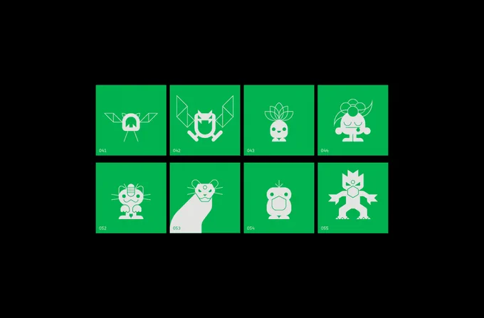A print project based on Pocket Monsters. The print features all 151 of the first generation of monsters - Each designed utilising a 40x40 grid - and the prints were produced in various colours in reference to the 4 variants of the game released in Japan. https://arkotype.co/project/pm151