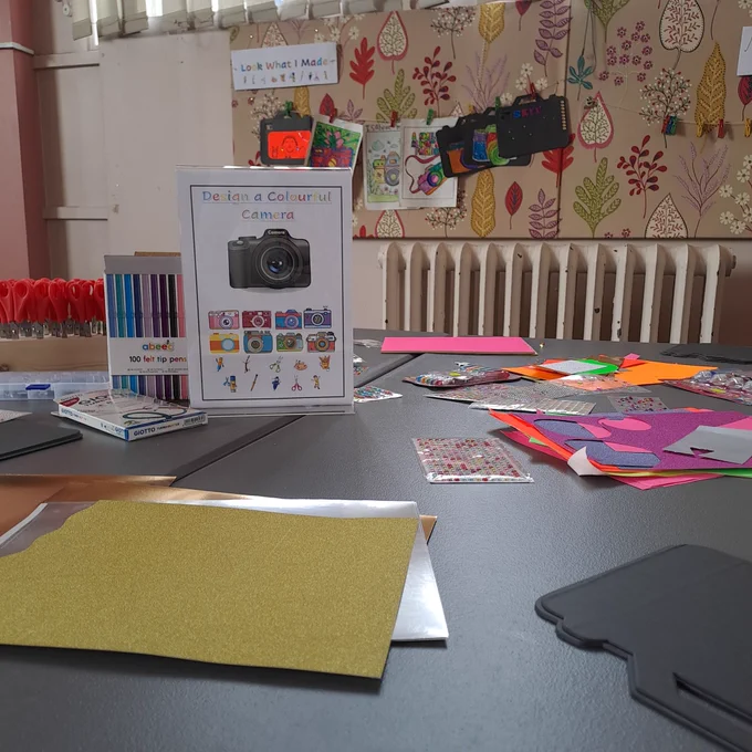 Craft table for designing a colourful camera 