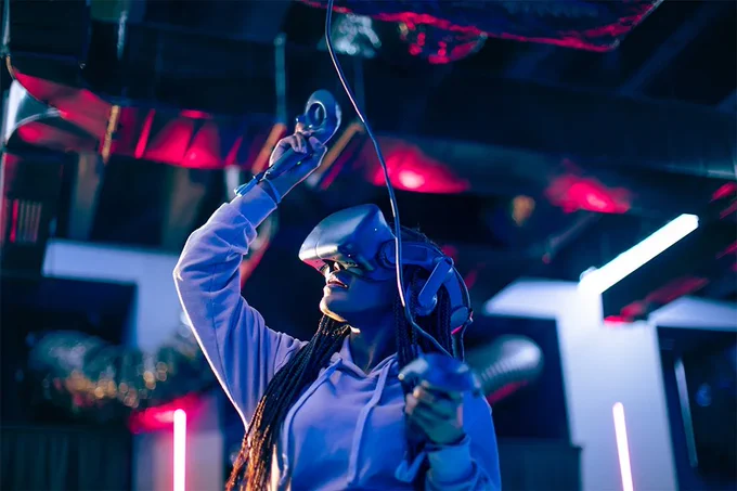 A person playing a VR video game