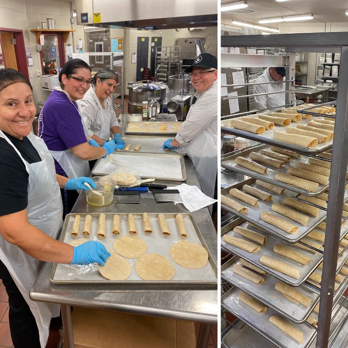 PWCS Nutrition employees learned how to make a new scratch made menu item that will be on the menu this year: Spicy Chicken Taquitos! 