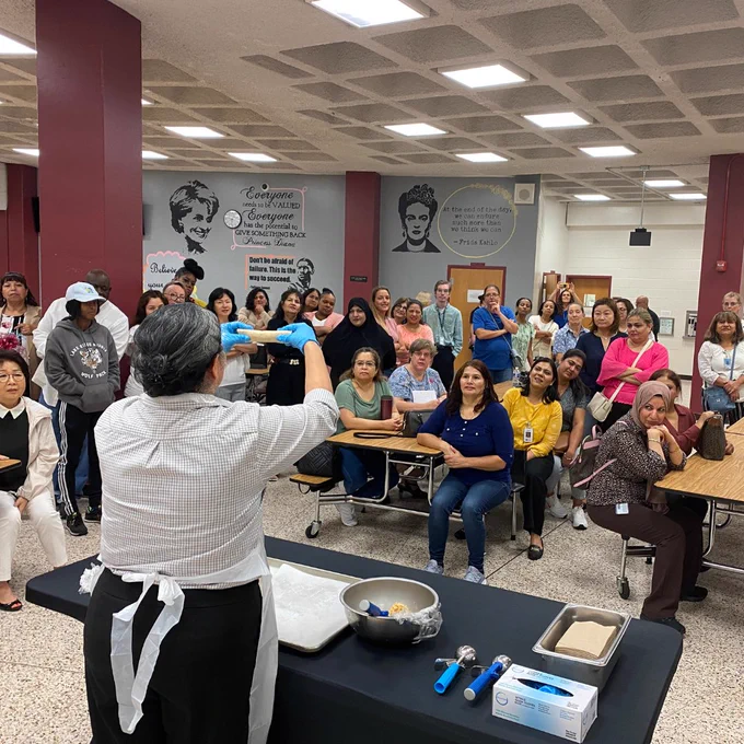 PWCS Nutrition staff observe best practices for rolling the new Spicy Chicken Taquitos that will be served to PWCS students in the new school year!