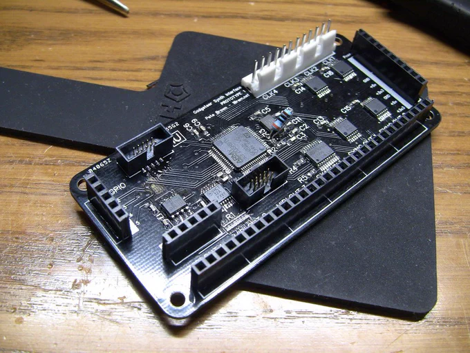 Synth module PCB soldered up, complete with resistor bodge