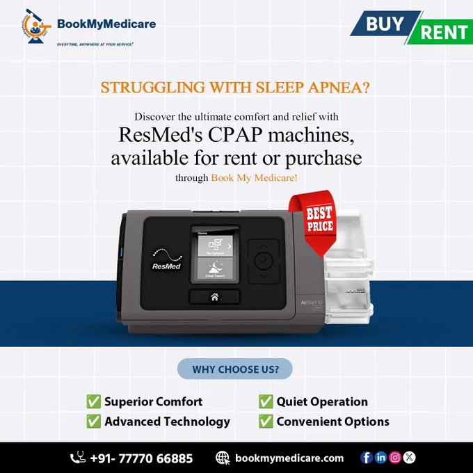 🌙 Struggling with Sleep Apnea?

Experience unmatched comfort and relief with ResMed's CPAP machines, now available for rent or purchase at Book My Medicare!

Contact us for more info or visit our website!

📞 077770 66885 | 🌐 bookmymedicare.com

#CPAPMachine #SleepApnea #HomeHealth #Booking #BookMyMedicare