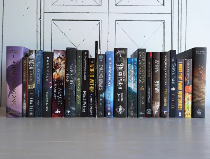 Same books as previous three photos, with spines out.