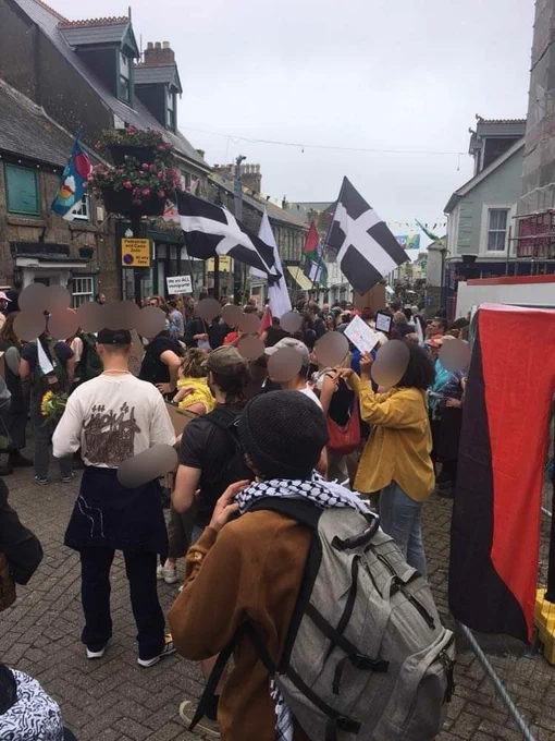 Anti-fascists with Cornish flags on Causeway Head, Penzance