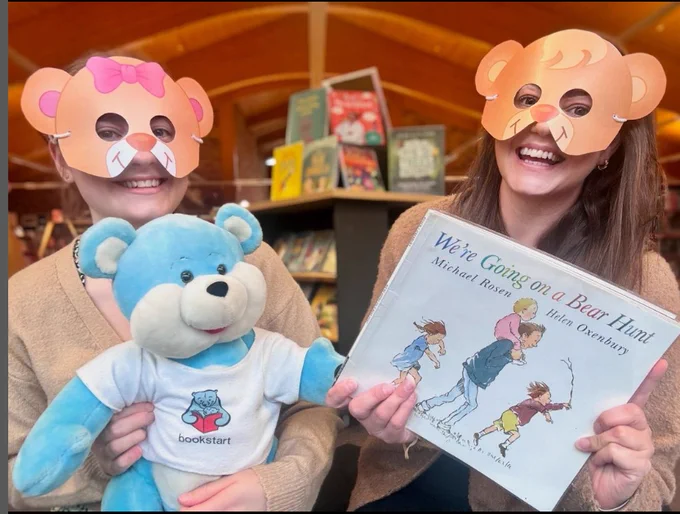 Library staff wearing Teddy Bear masks