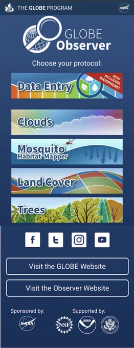Screen shot of the GLOBE Program's GLOBE Observer App.