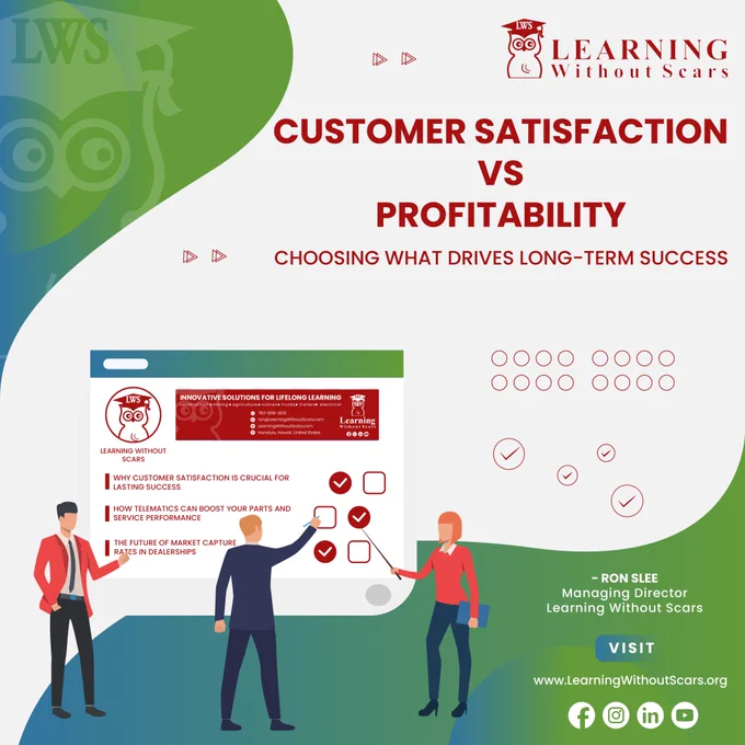 Customer Satisfaction or Profitability? Your Pick Matters!*

Customer satisfaction is key to long-term profitability. Discover how telematics can enhance your parts & service market capture rates. Act now! 🔗 https://learningwithoutscars.org/socrates-says-blog/market-share/

#CustomerSatisfaction #Profitability #Telematics #MarketCapture #LearningWithoutScars #RonSlee #BusinessGrowth