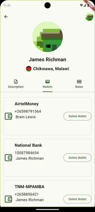 An image of waste collectors detail page showing wallets that users can use to pay collectors through.