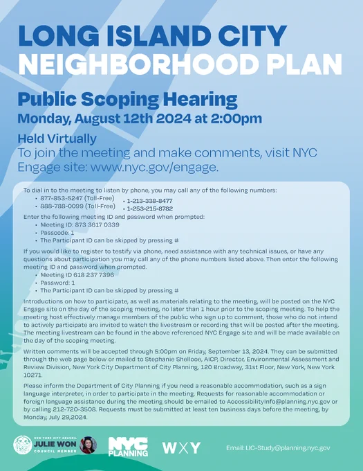 Flyer on today's Long Island City Neighborhood Plan scoping hearing.