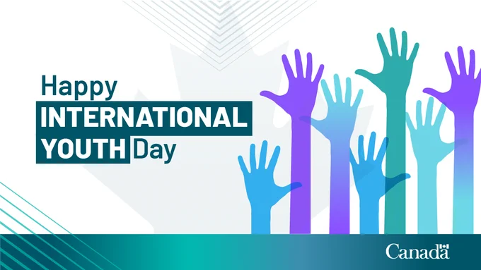 Graphic with text that reads Happy International Youth Day