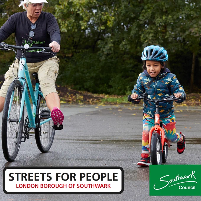 Young person learning to cycle in Southwark