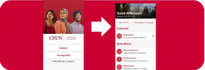 New student dashboard in the CSUN app.